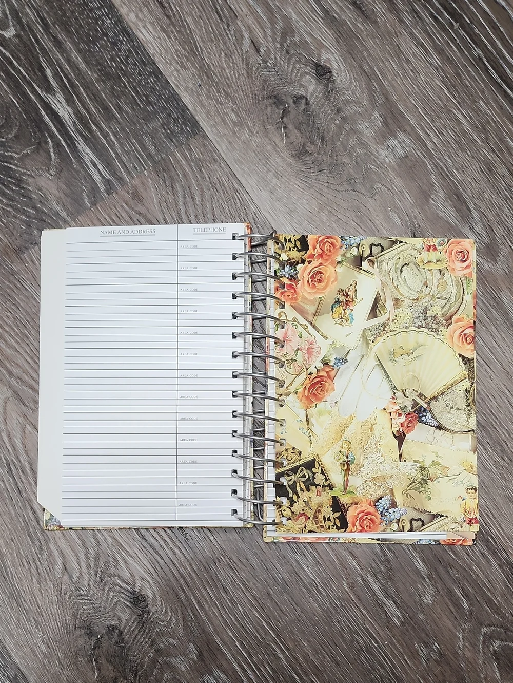 Vintage Hardcover Spiral Bound Floral Address Book - New